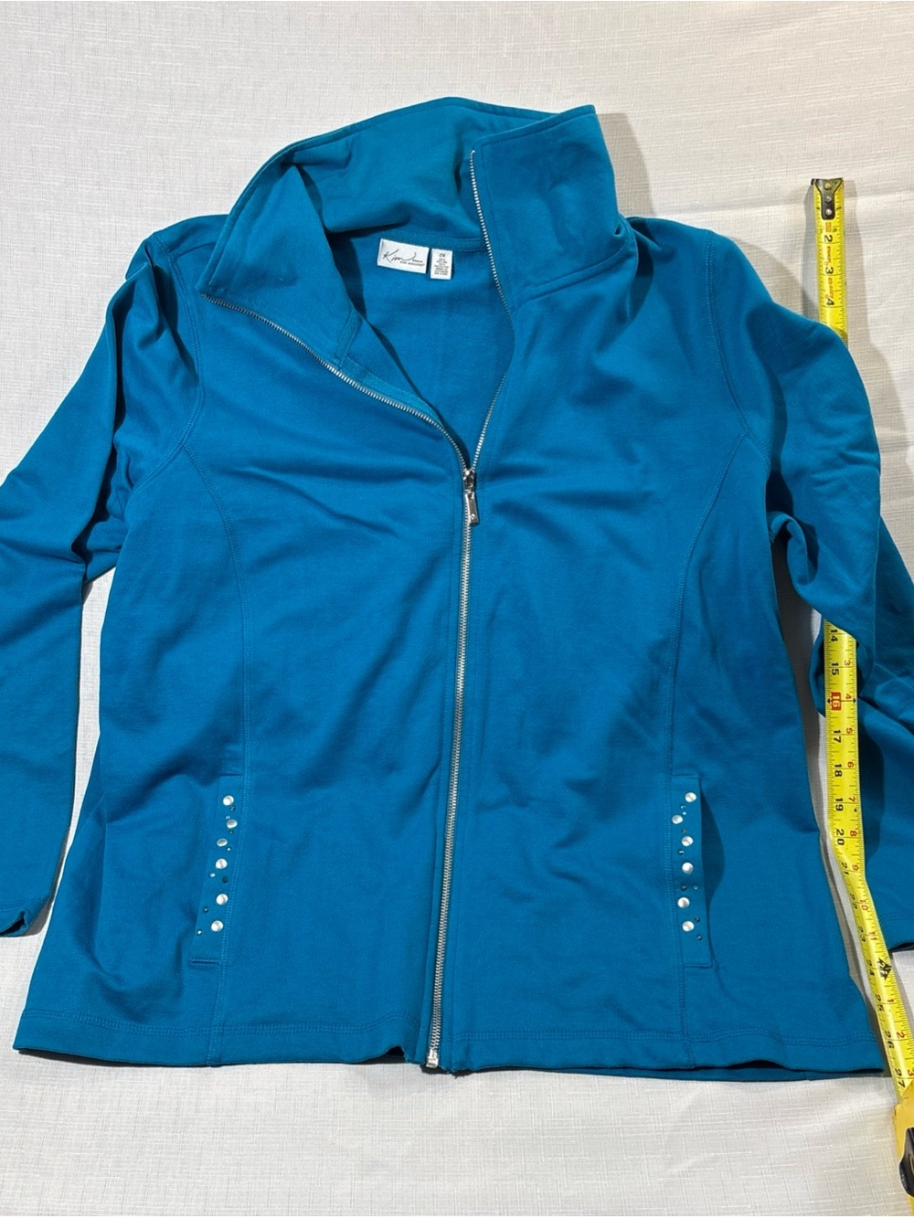 Kim Rogers Women Plus Size 2X Teal Full-Zip Fleece Jacket Sequined Pockets